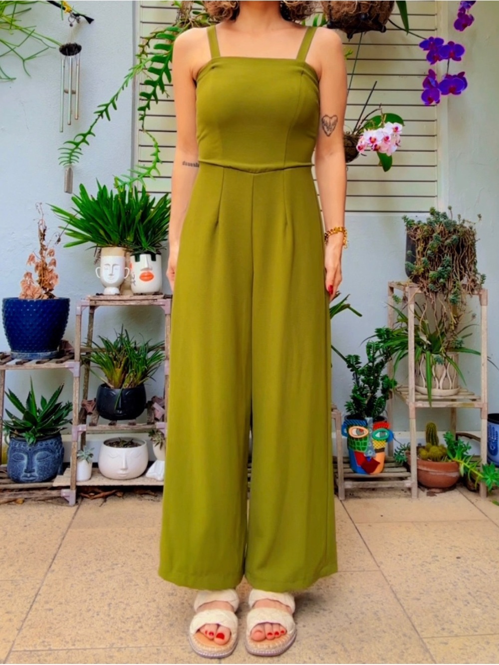 wild fable Olive Green Wide-Leg Strappy Jumpsuit